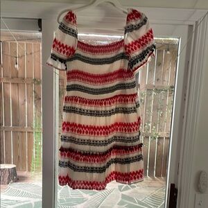 En Creme Red and Black Patterned Mini Dress